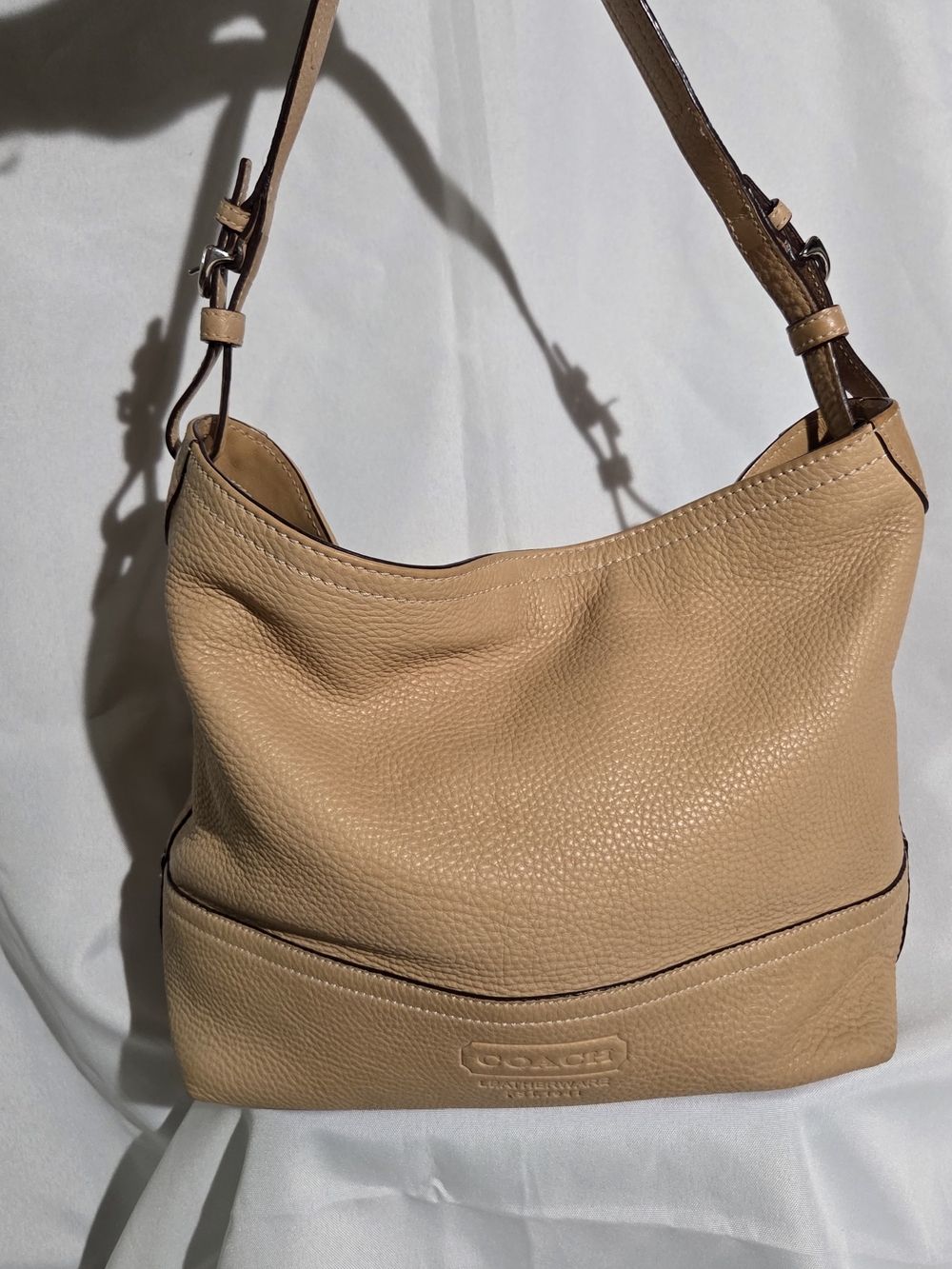 Coach Pebbled Leather Shoulder Hobo in Tan